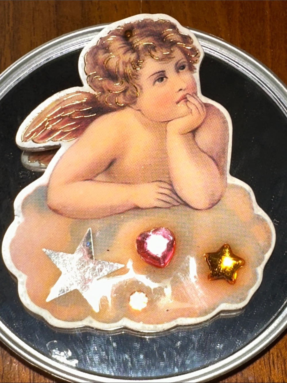 Vintage 1993 B. Shackman Cherub Brooch Pin in Pink and Gold Embellishments